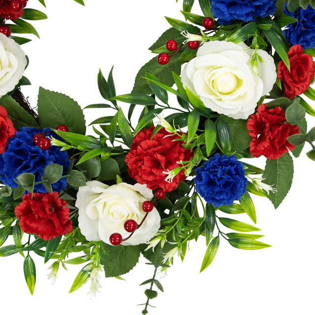 24&quot; Artificial Carnations Roses Patriotic Wreath