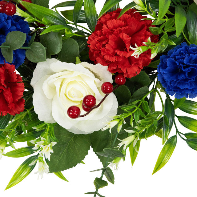 Artificial Carnation Rose Foliage Wreath Patriotic 24&quot;