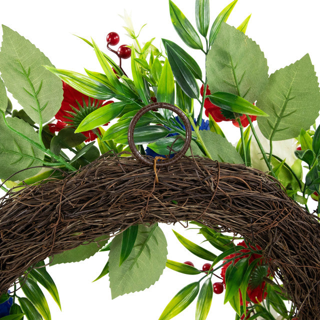 Artificial Carnation Rose Foliage Wreath Patriotic 24&quot;