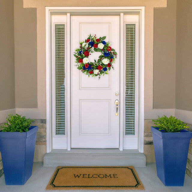 Artificial Carnation Rose Foliage Wreath Patriotic 24&quot;