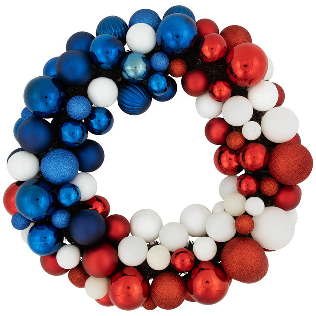 22&quot; Patriotic Shatterproof Ball Wreath Red White Blue