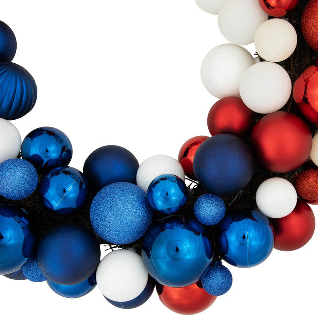 22&quot; Patriotic Shatterproof Ball Wreath Red White Blue
