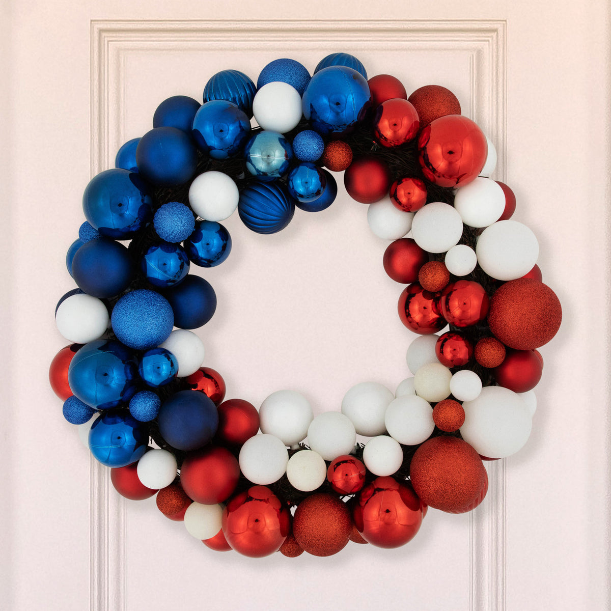 22&quot; Patriotic Shatterproof Ball Wreath Red White Blue