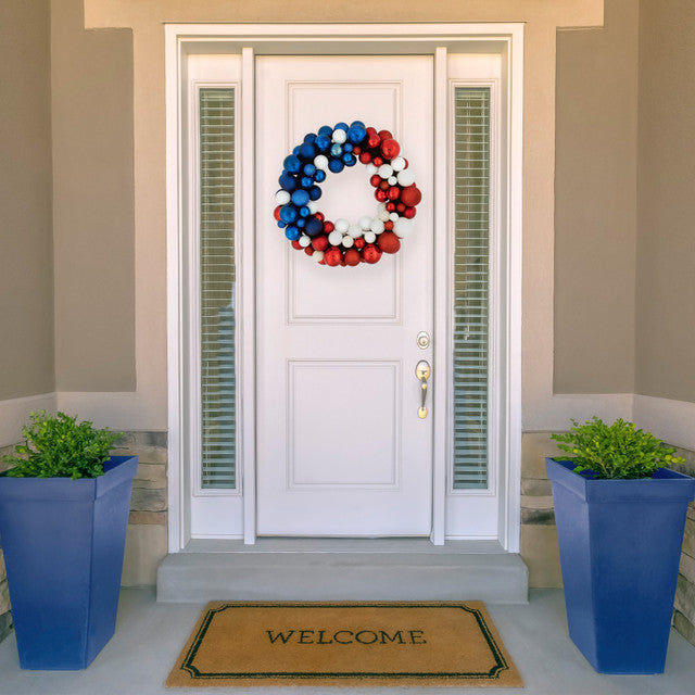 22&quot; Patriotic Shatterproof Ball Wreath Red White Blue