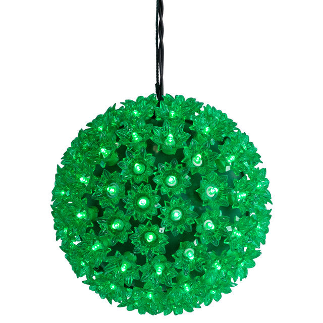 LED Lighted Starlight Sphere Outdoor Hanging Decoration 7.5 Inch Green Lights