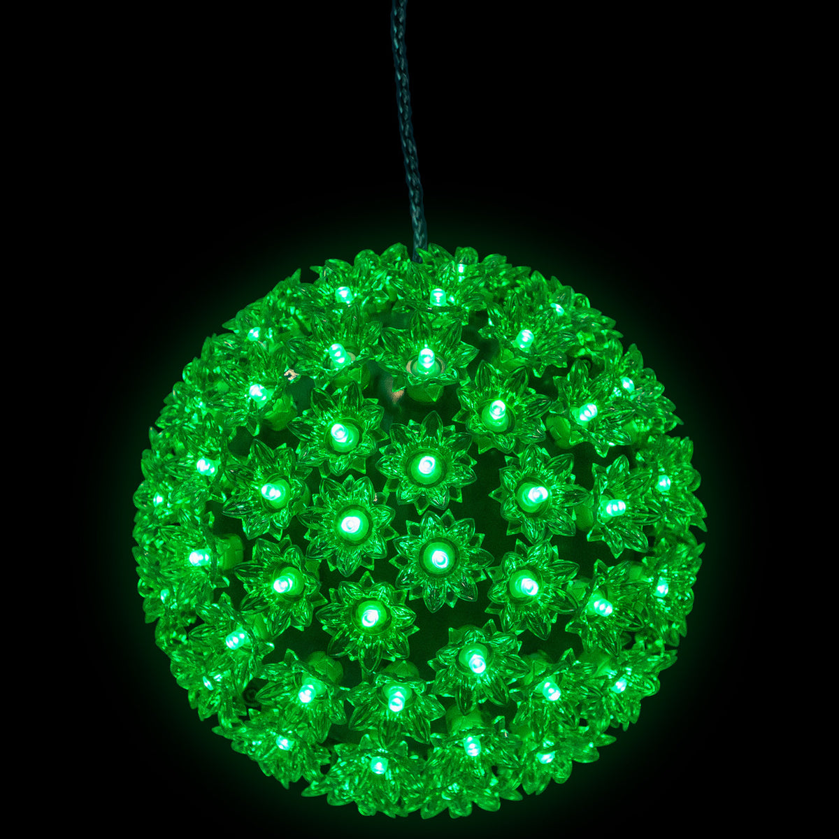 LED Lighted Starlight Sphere Outdoor Hanging Decoration 7.5 Inch Green Lights