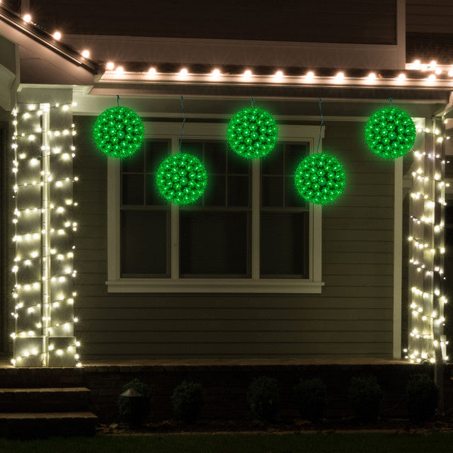 LED Lighted Starlight Sphere Outdoor Hanging Decoration 7.5 Inch Green Lights