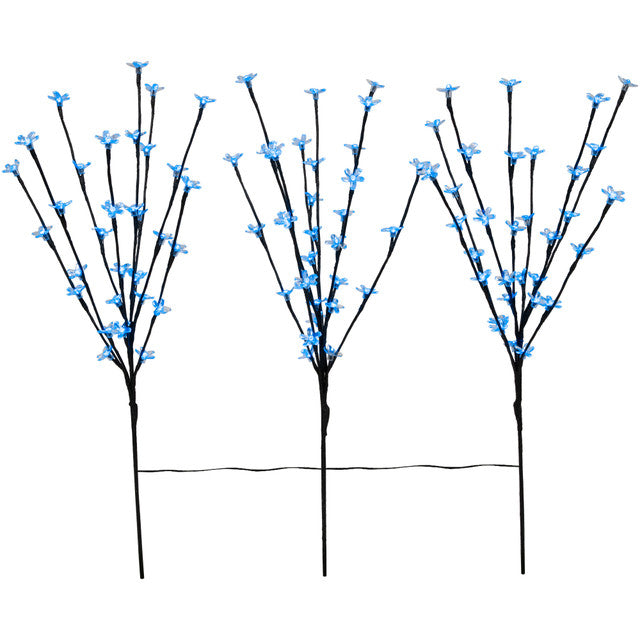 Set of 3 Pre-Lit Cherry Blossom Branches Blue LEDs 2.5ft