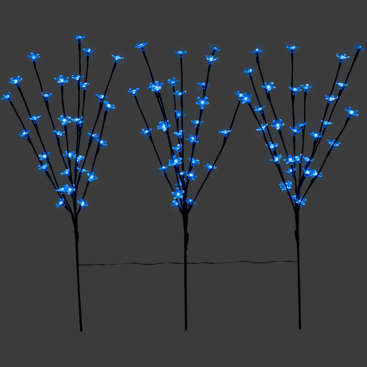 Set of 3 Pre-Lit Cherry Blossom Branches Blue LEDs 2.5ft