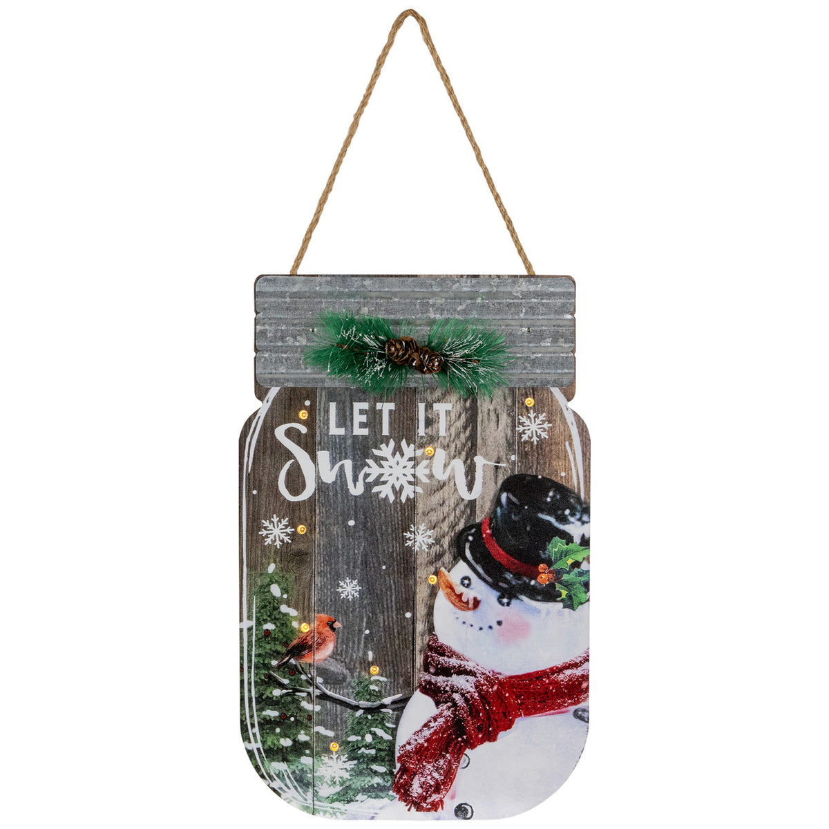 Snowman Mason Jar Let It Snow Christmas Wall Sign 13.5&quot;