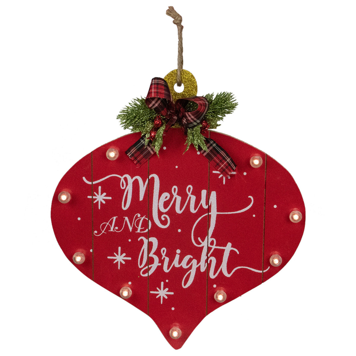 Christmas Sign 13.75&quot; Red Onion Ornament &quot;Merry And Bright&quot;