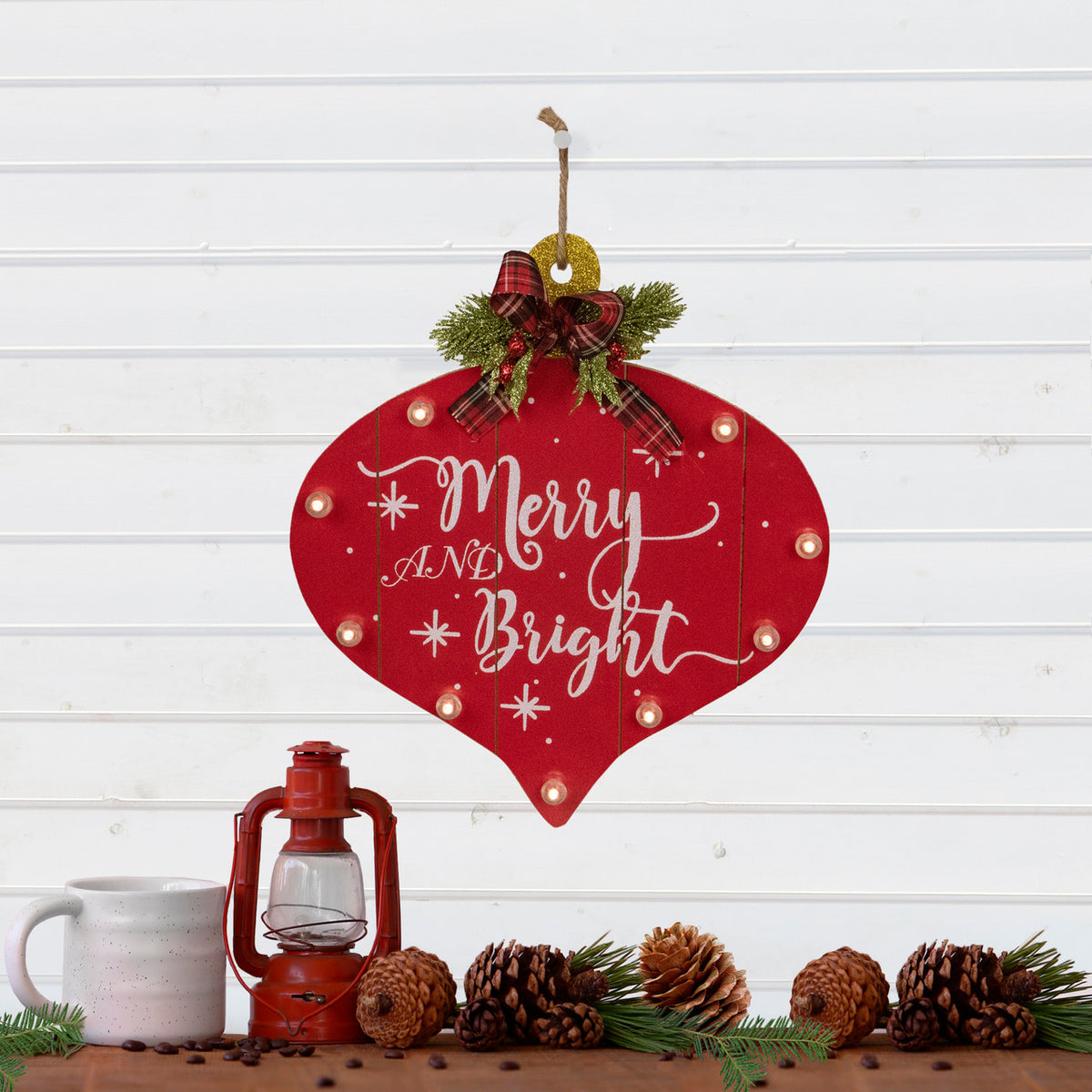 Christmas Sign 13.75&quot; Red Onion Ornament &quot;Merry And Bright&quot;