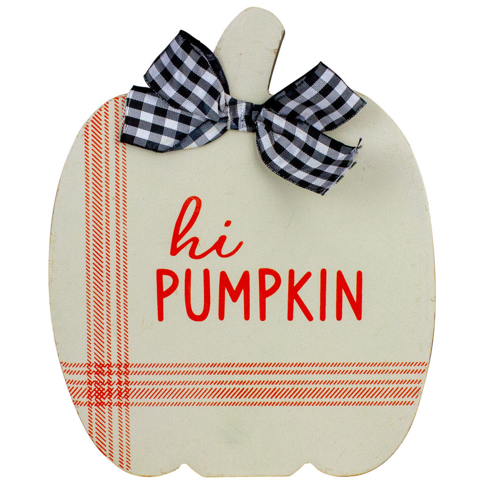 Welcome Fall Hi Pumpkin Hanging Plaques with Bows 8" Rustic Wooden Fall Decor Set