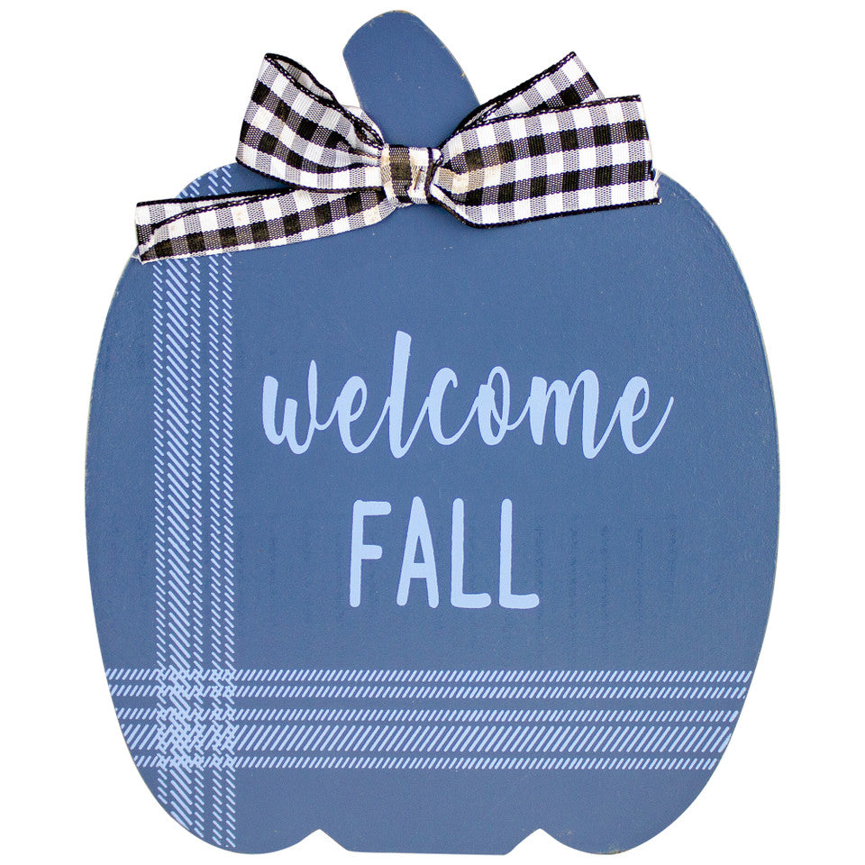 Welcome Fall Hi Pumpkin Hanging Plaques with Bows 8" Rustic Wooden Fall Decor Set