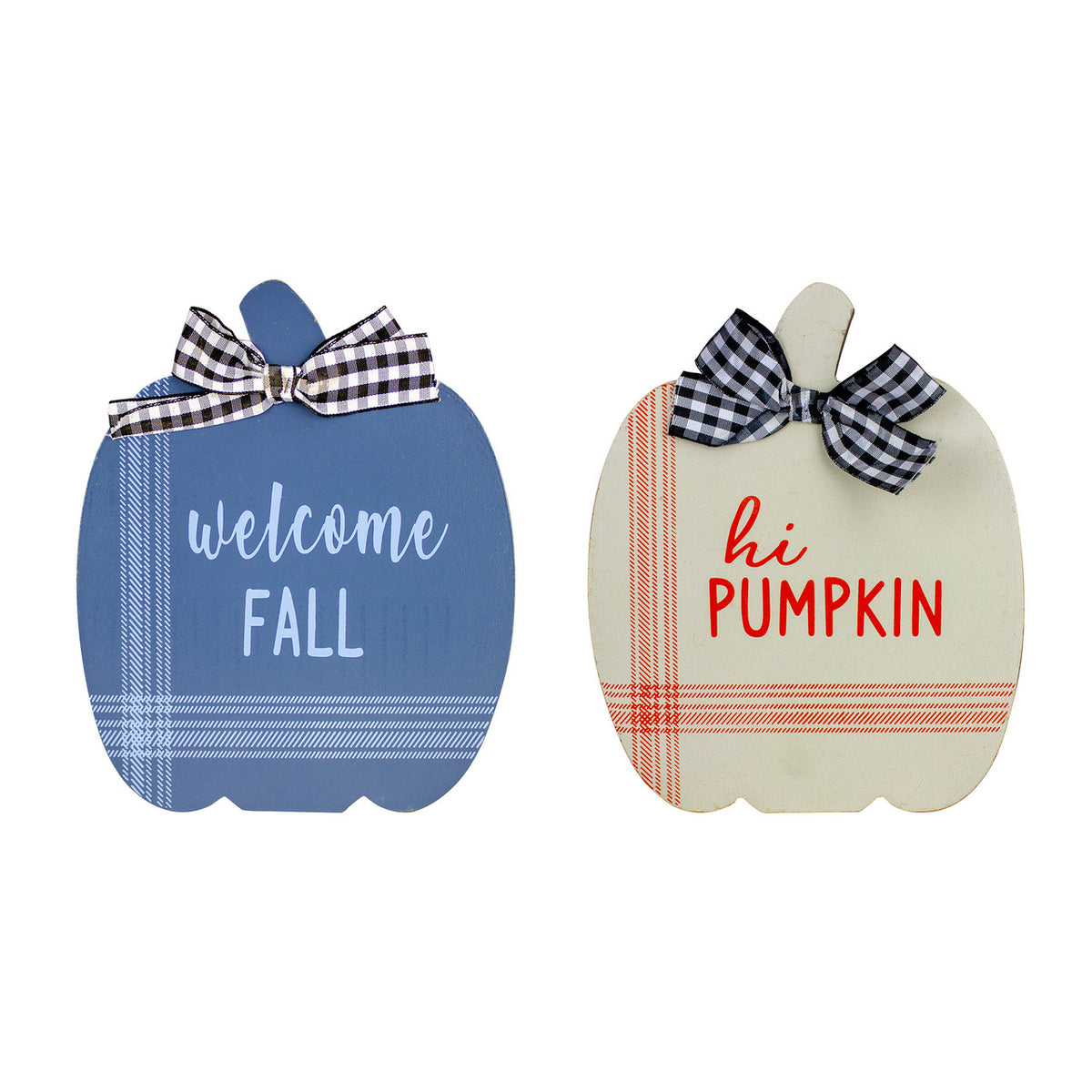 Welcome Fall Hi Pumpkin Hanging Plaques with Bows 8&quot; Rustic Wooden Fall Decor Set