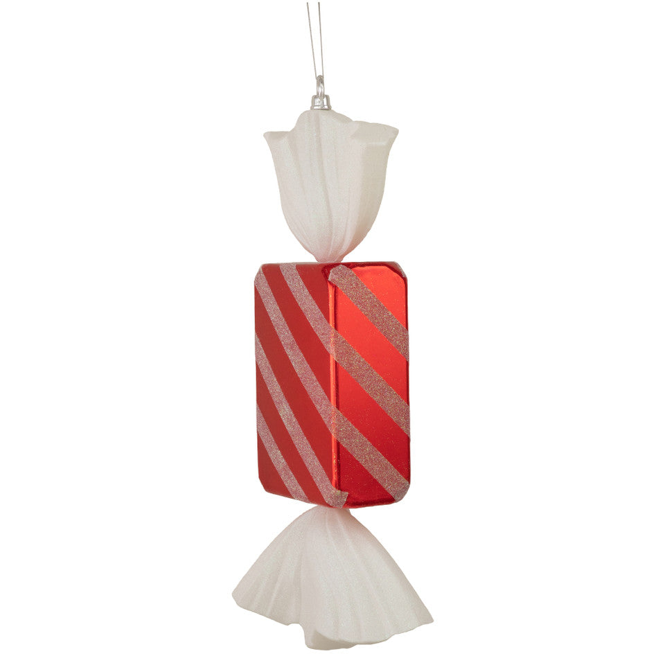 Shatterproof Commercial Christmas Ornament – 18" Large Wrapped Candy Decoration with Striped Glitter Finish
