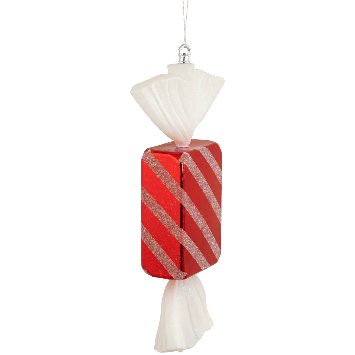 Shatterproof Commercial Christmas Ornament – 18&quot; Large Wrapped Candy Decoration with Striped Glitter Finish