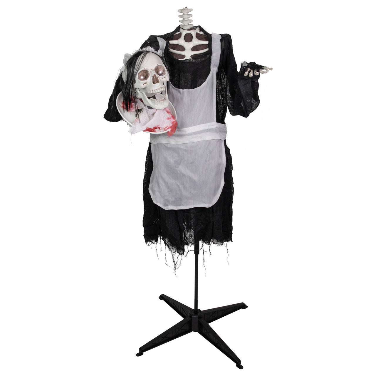 Animated LED Lighted Head-in-Hand Skeleton Maid 57" Halloween Decoration