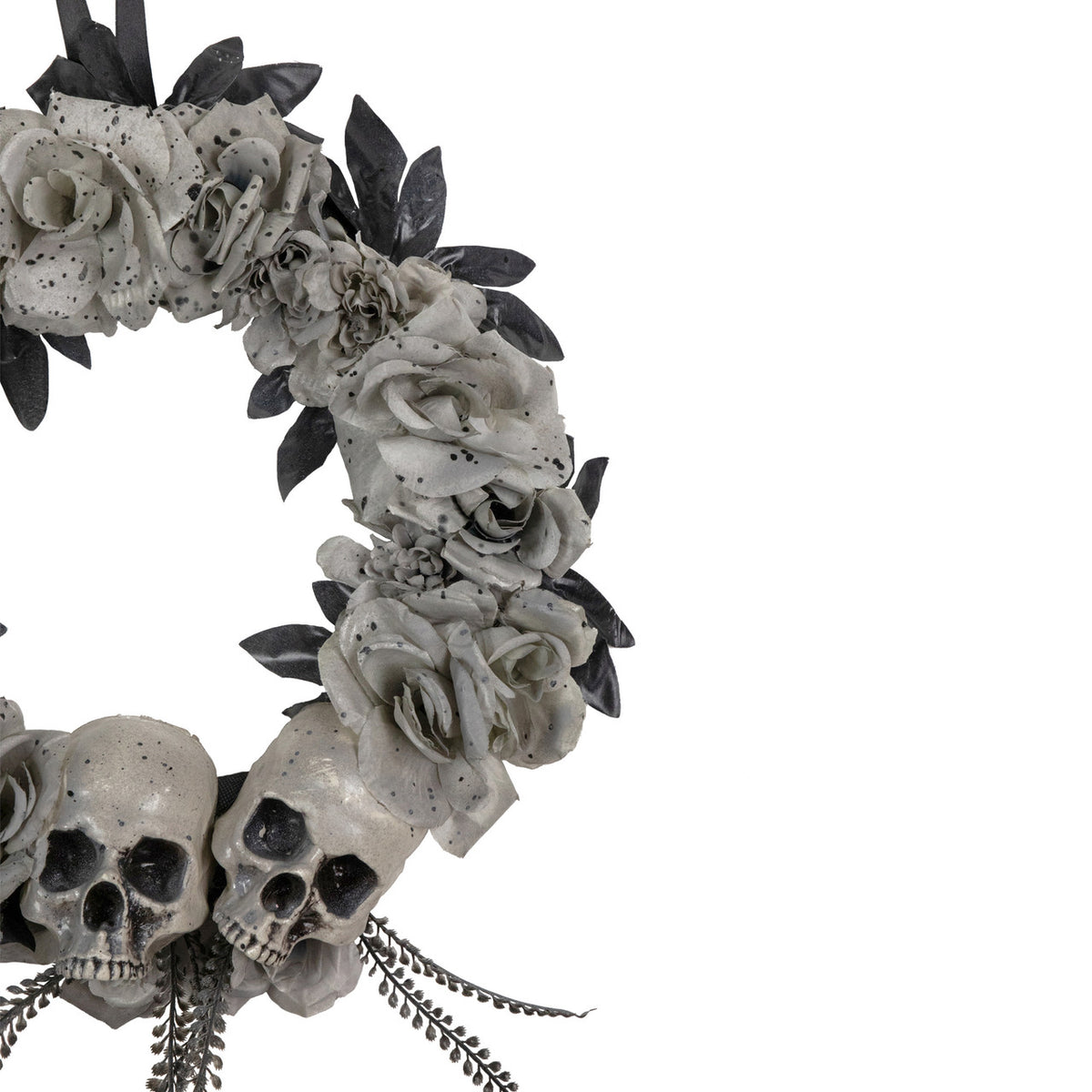 Halloween Wreath 16&quot; Double Skull and Gray Roses