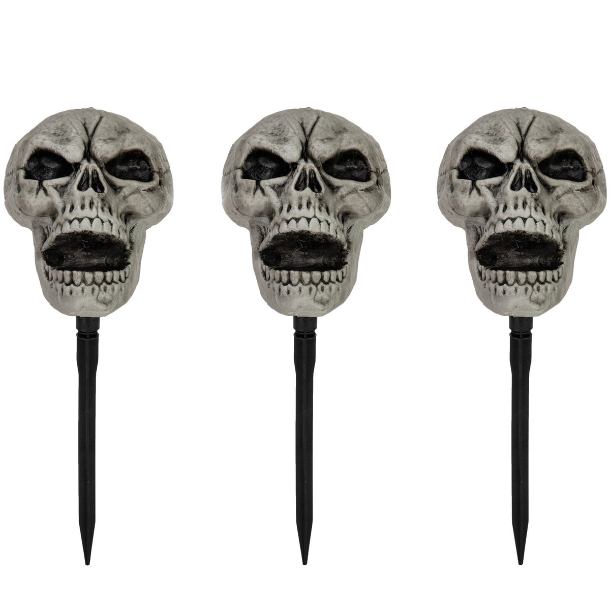 Set of 3 Halloween Skull Yard Stakes Outdoor Graveyard Decorations 15 Inch