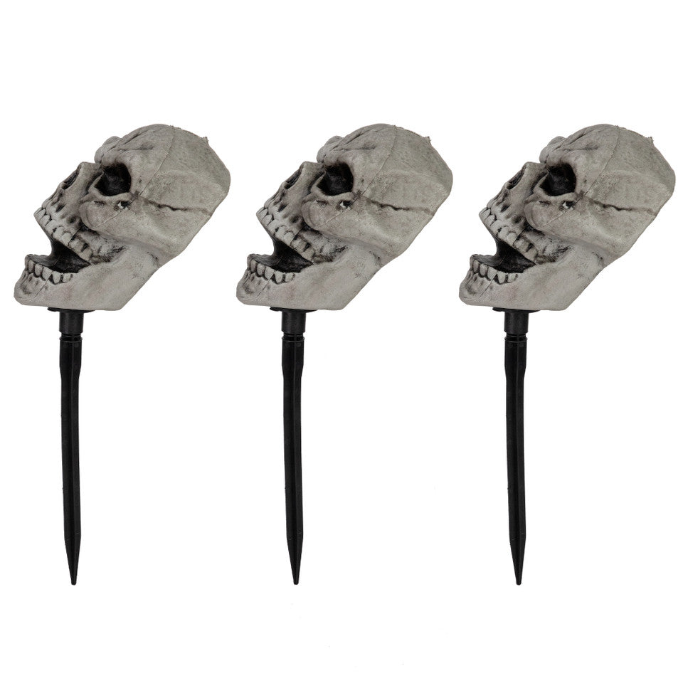 Set of 3 Halloween Skull Yard Stakes Outdoor Graveyard Decorations 15 Inch