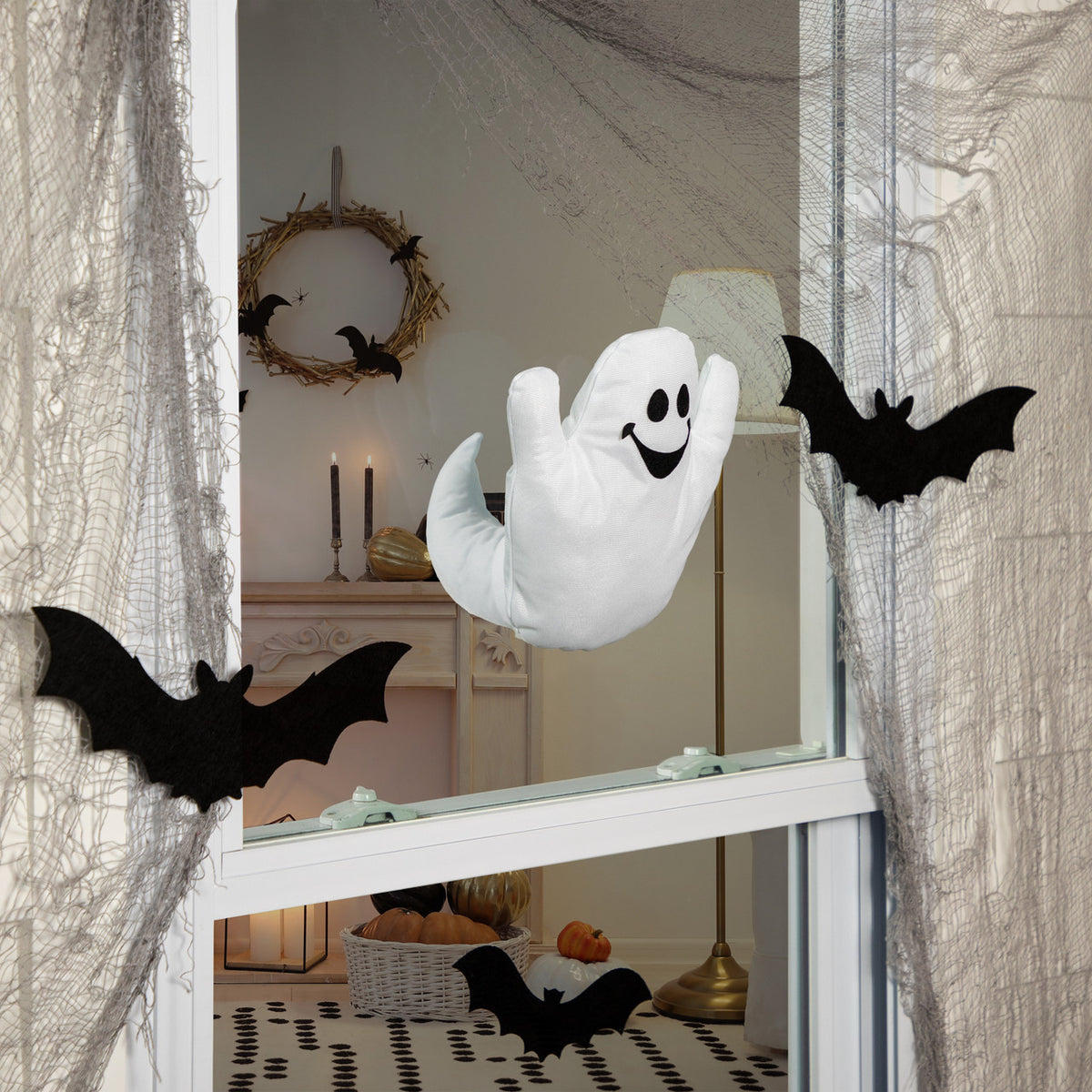 3D Ghastly Ghost Window Cling (10 Inch) – Spooky White and Black Halloween Decor