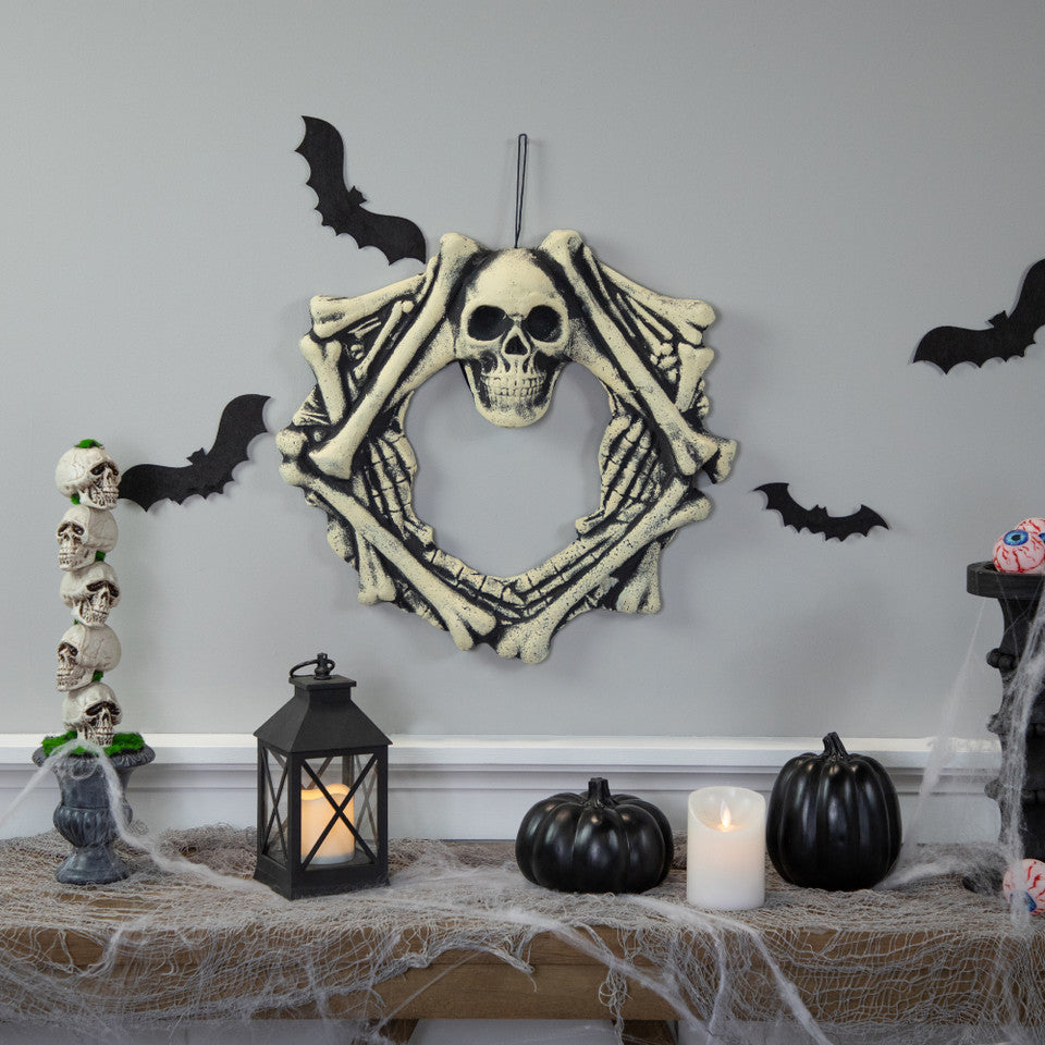 Gothic Skull Bones Wreath (18 Inch) for Halloween Door Decor
