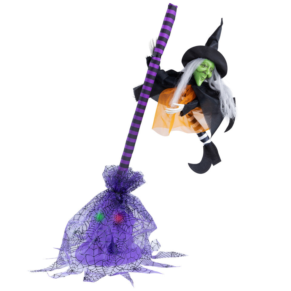 Animated Hanging Witch with Broom 25" for Halloween Prop Decoration