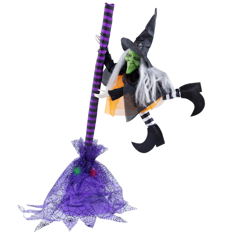 Animated Hanging Witch with Broom 25&quot; for Halloween Prop Decoration
