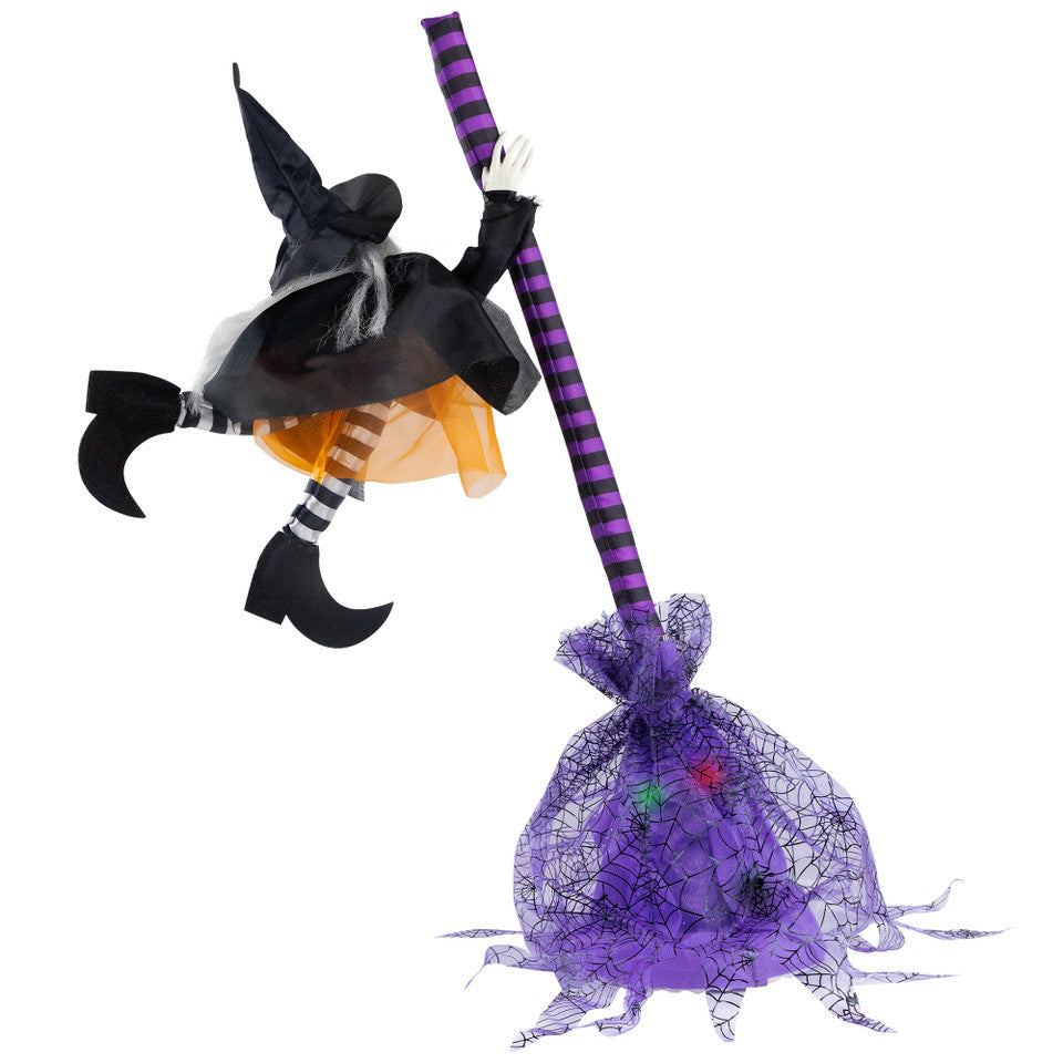 Animated Hanging Witch with Broom 25" for Halloween Prop Decoration