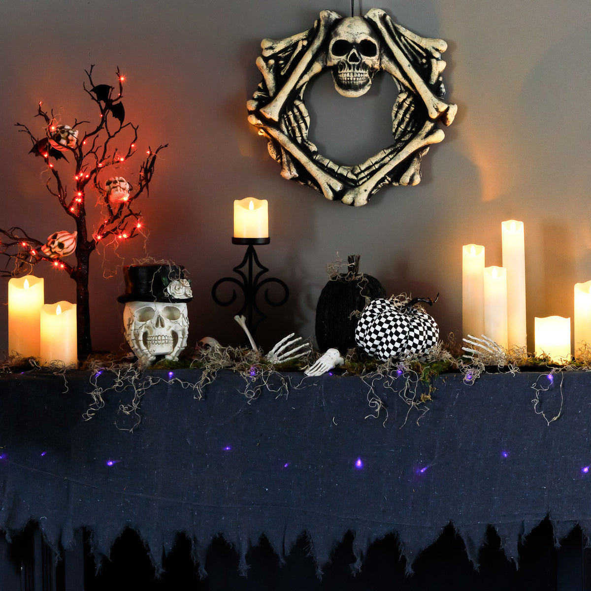 Lighted Purple Halloween Valance with Raggedy Edges