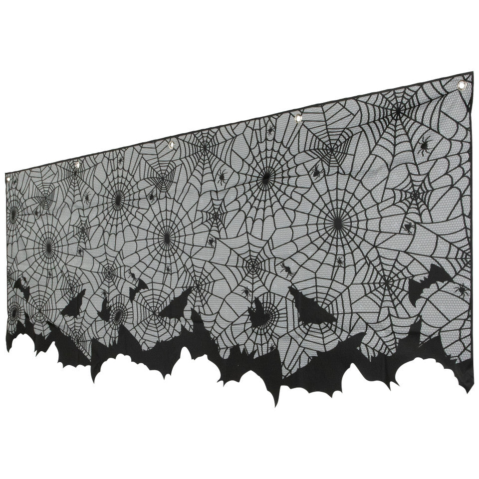 Spooky Black Lace Spiderweb Valance for Halloween Decor