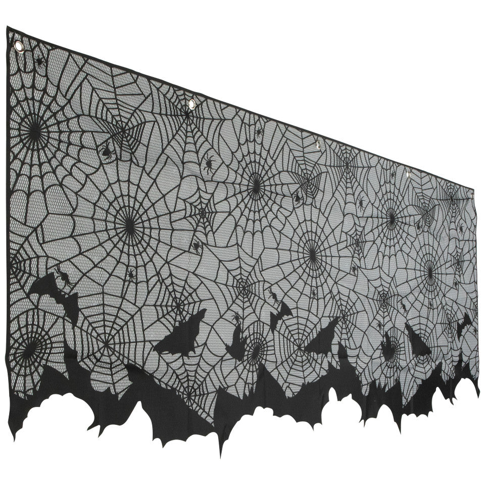 Spooky Black Lace Spiderweb Valance for Halloween Decor