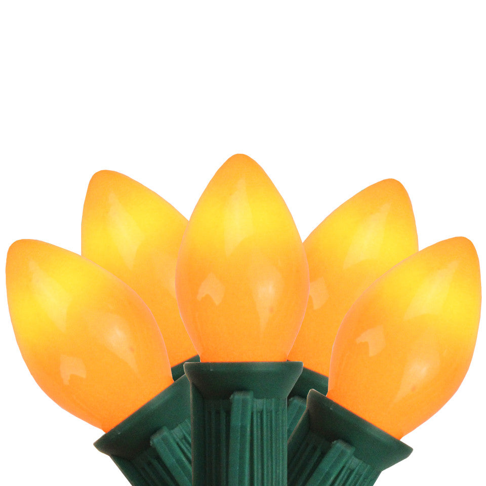Orange Opaque C7 Christmas Lights 12&quot; Spacing - Green Wire - 25ct