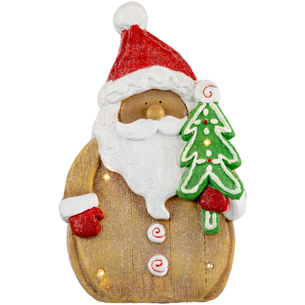 Glittered Gingerbread Santa Claus Figure (15.5 Inch) LED Lighted Christmas Tabletop Decor
