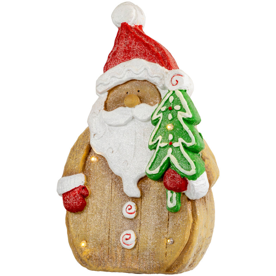 Glittered Gingerbread Santa Claus Figure (15.5 Inch) LED Lighted Christmas Tabletop Decor