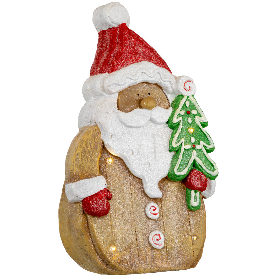Glittered Gingerbread Santa Claus Figure (15.5 Inch) LED Lighted Christmas Tabletop Decor