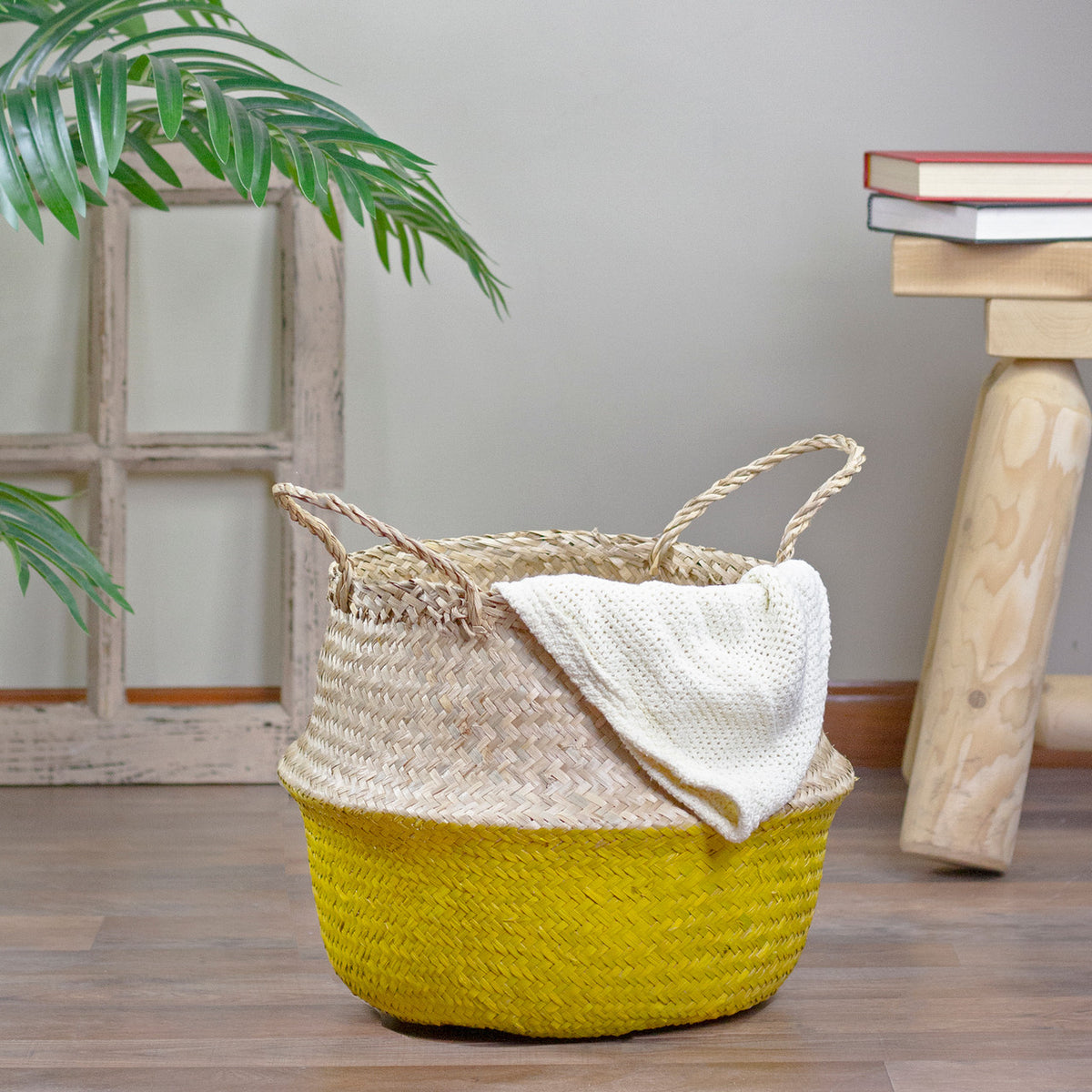 Boho Beige and Yellow Storage Basket