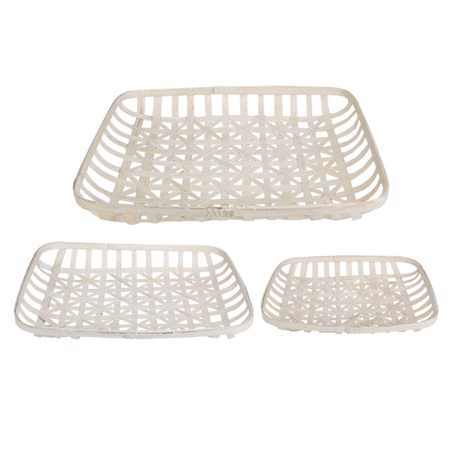 White Rectangular Lattice Tobacco Baskets Set of 3