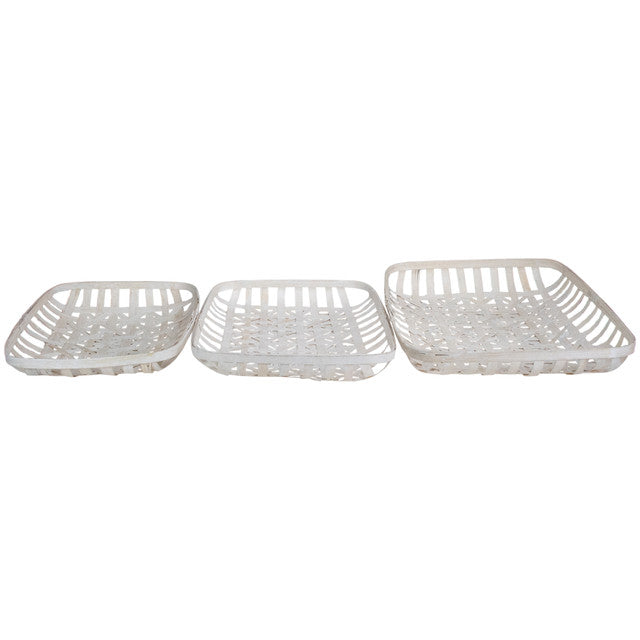 White Rectangular Lattice Tobacco Baskets Set of 3