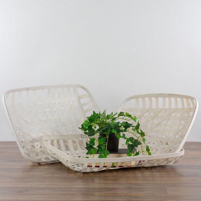 White Rectangular Lattice Tobacco Baskets Set of 3