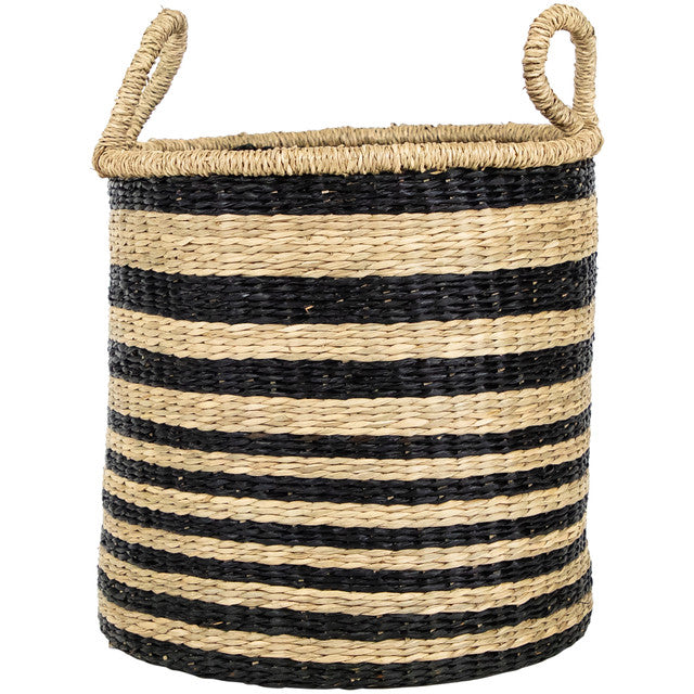 Striped Seagrass Storage Baskets with Handles (Set of 3)