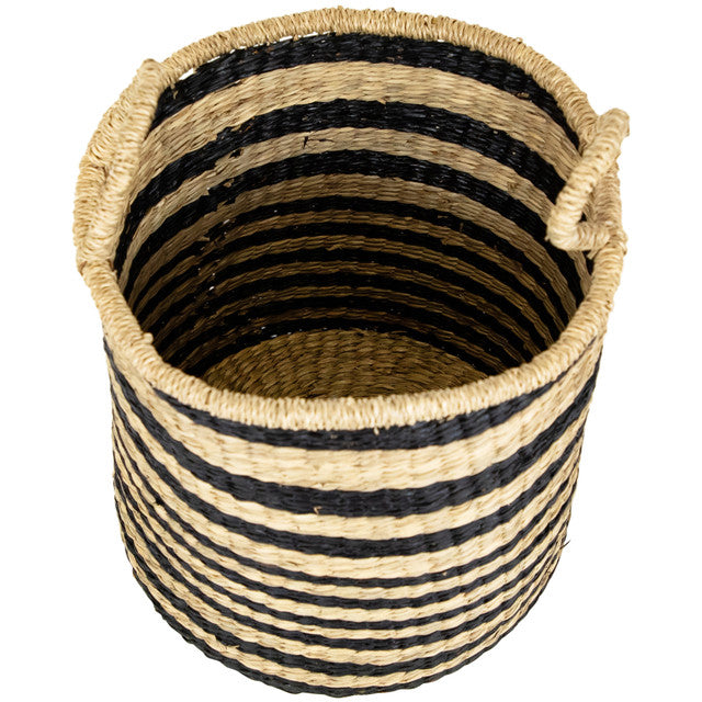 Striped Seagrass Storage Baskets with Handles (Set of 3)