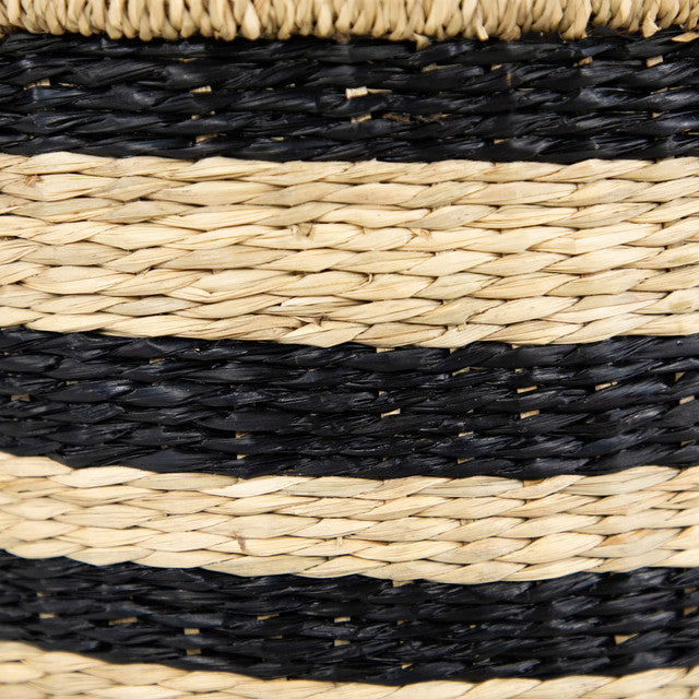 Striped Seagrass Storage Baskets with Handles (Set of 3)