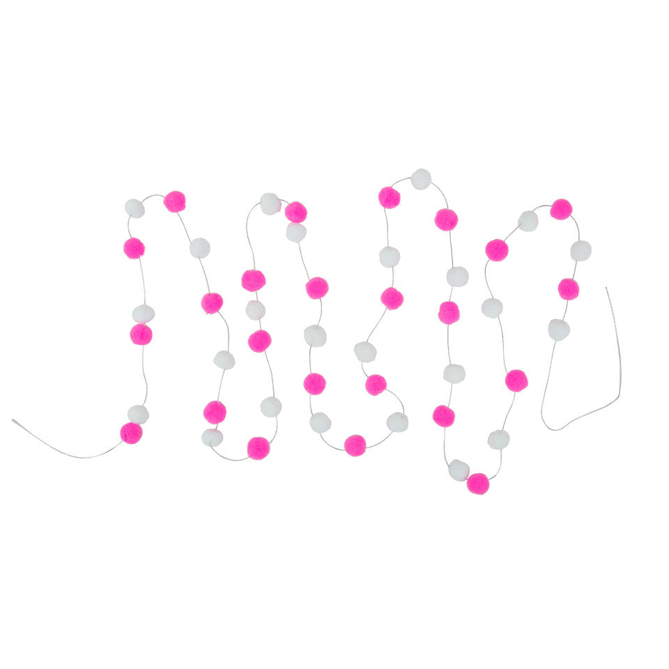 Snowball Pink White Plush Garland 9Ft for Home Decor
