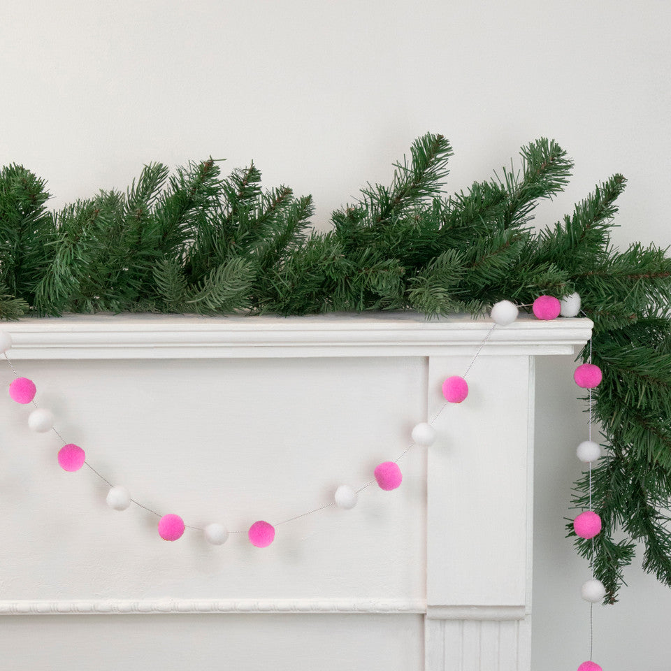Snowball Pink White Plush Garland 9Ft for Home Decor