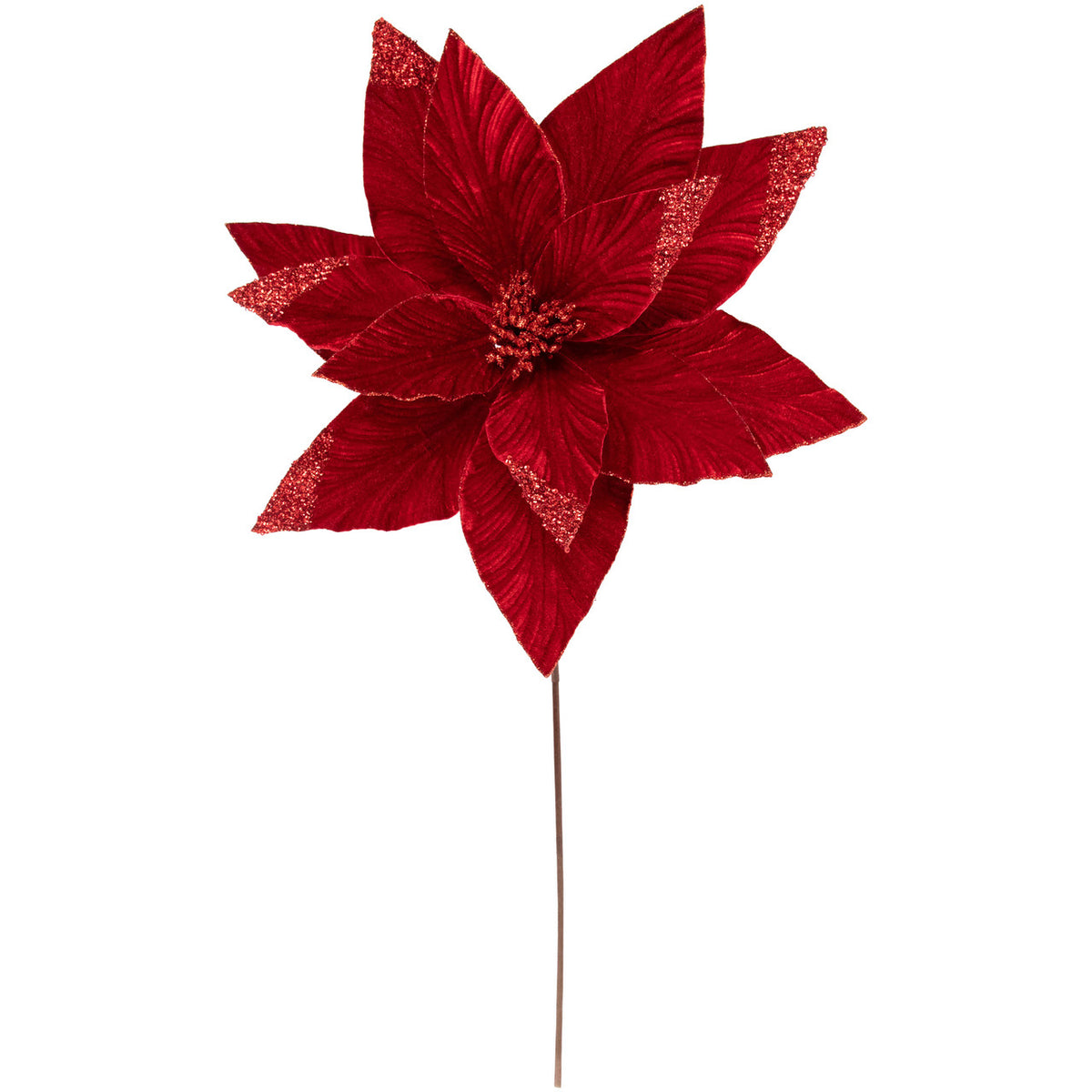 Red Glitter Poinsettia Christmas Floral Spray 24&quot; Holiday Stem Accent for Decorating and Crafting