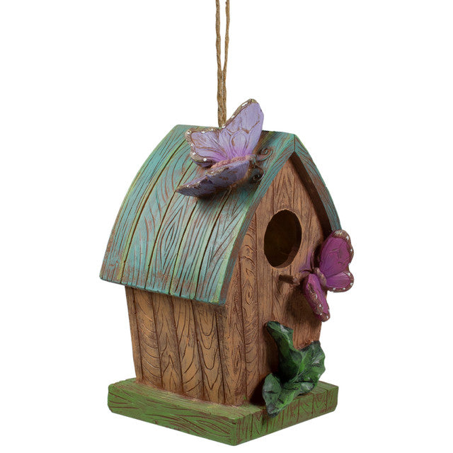 Brown and Green Hanging Birdhouse with Butterflies Outdoor Garden Decor