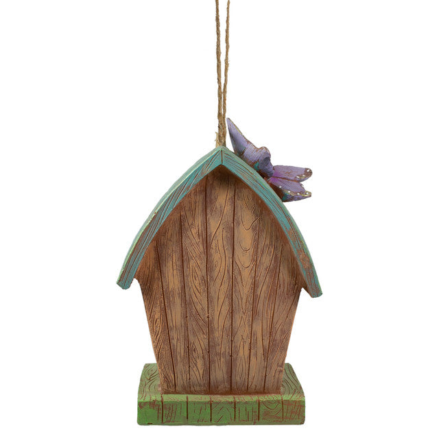 Brown and Green Hanging Birdhouse with Butterflies Outdoor Garden Decor