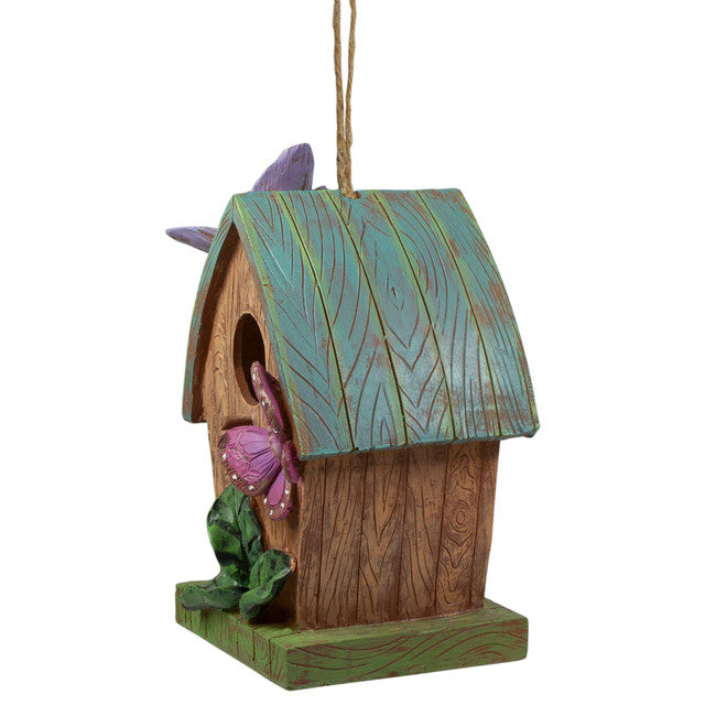 Brown and Green Hanging Birdhouse with Butterflies Outdoor Garden Decor